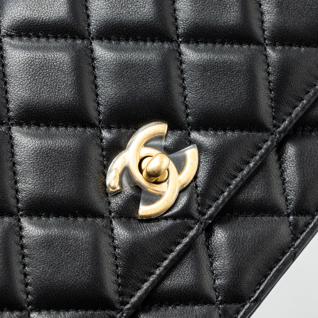 CHANEL PEARL CRUSH WALLET ON CHAIN LAMBSKIN BLACK GHW (MICROCHIP)