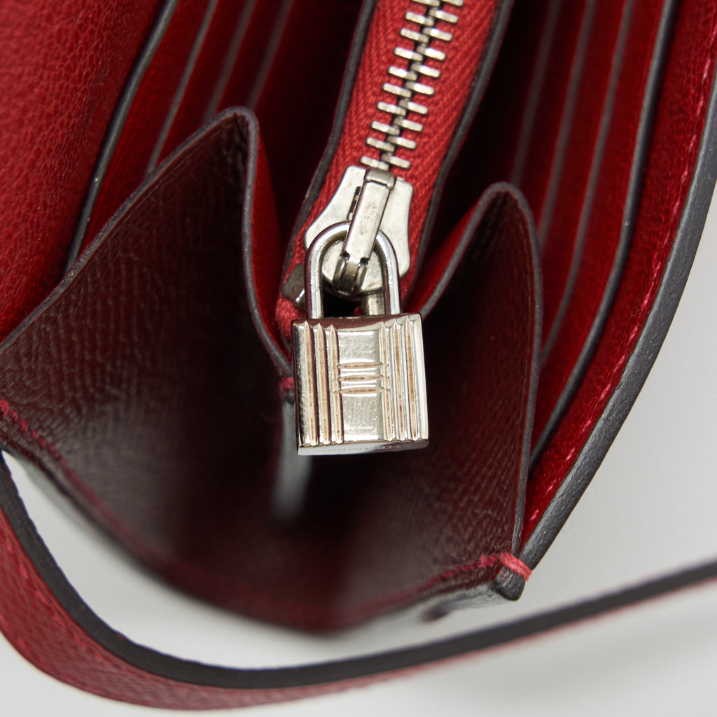 HERMES CLASSIC KELLY LONG WALLET EPSOM LEATHER RED / DARK RED WITH SHW