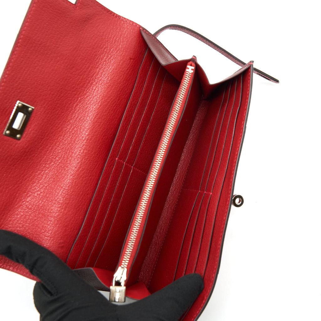 HERMES CLASSIC KELLY LONG WALLET EPSOM LEATHER RED / DARK RED WITH SHW