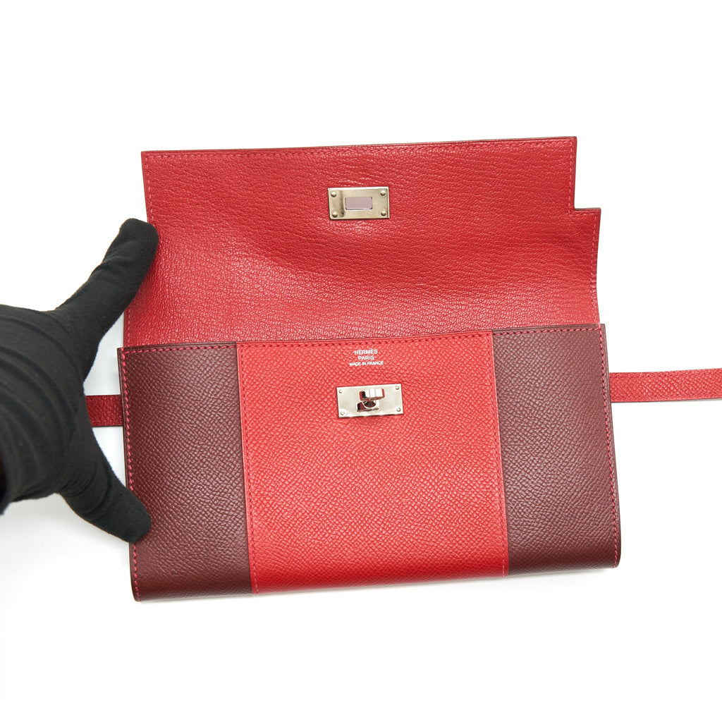 HERMES CLASSIC KELLY LONG WALLET EPSOM LEATHER RED / DARK RED WITH SHW