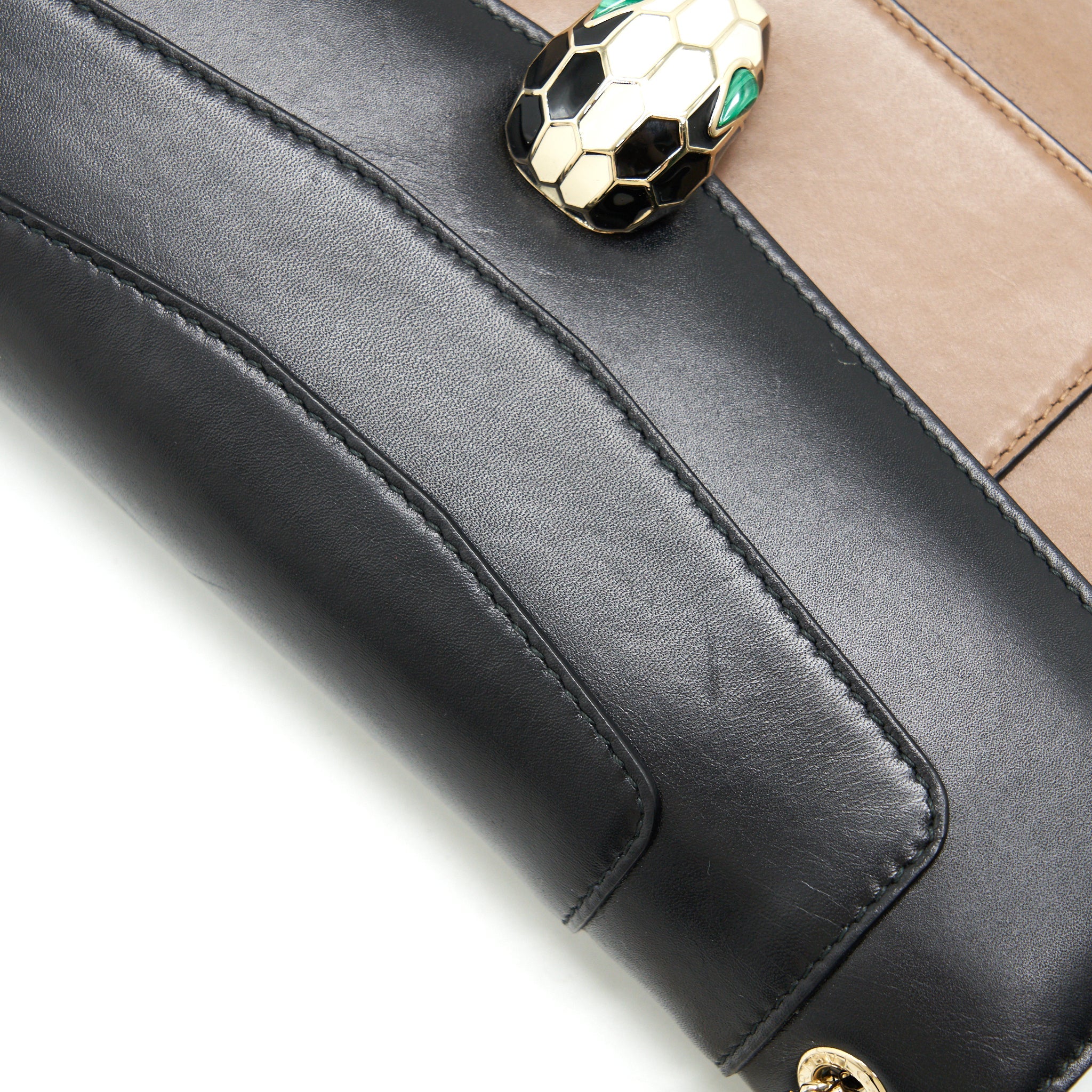 BVLGARI SERPENTI FOREVER SHOULDER BAG IN DARK BEIGE AND BLACK