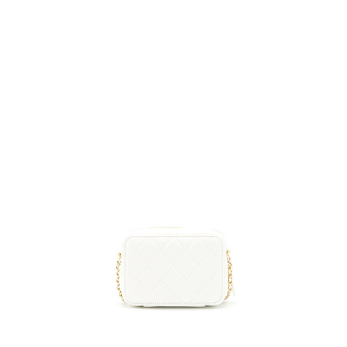 CHANEL 21K SMALL METAL PLATE VANITY WITH CHAIN LAMBSKIN WHITE GHW