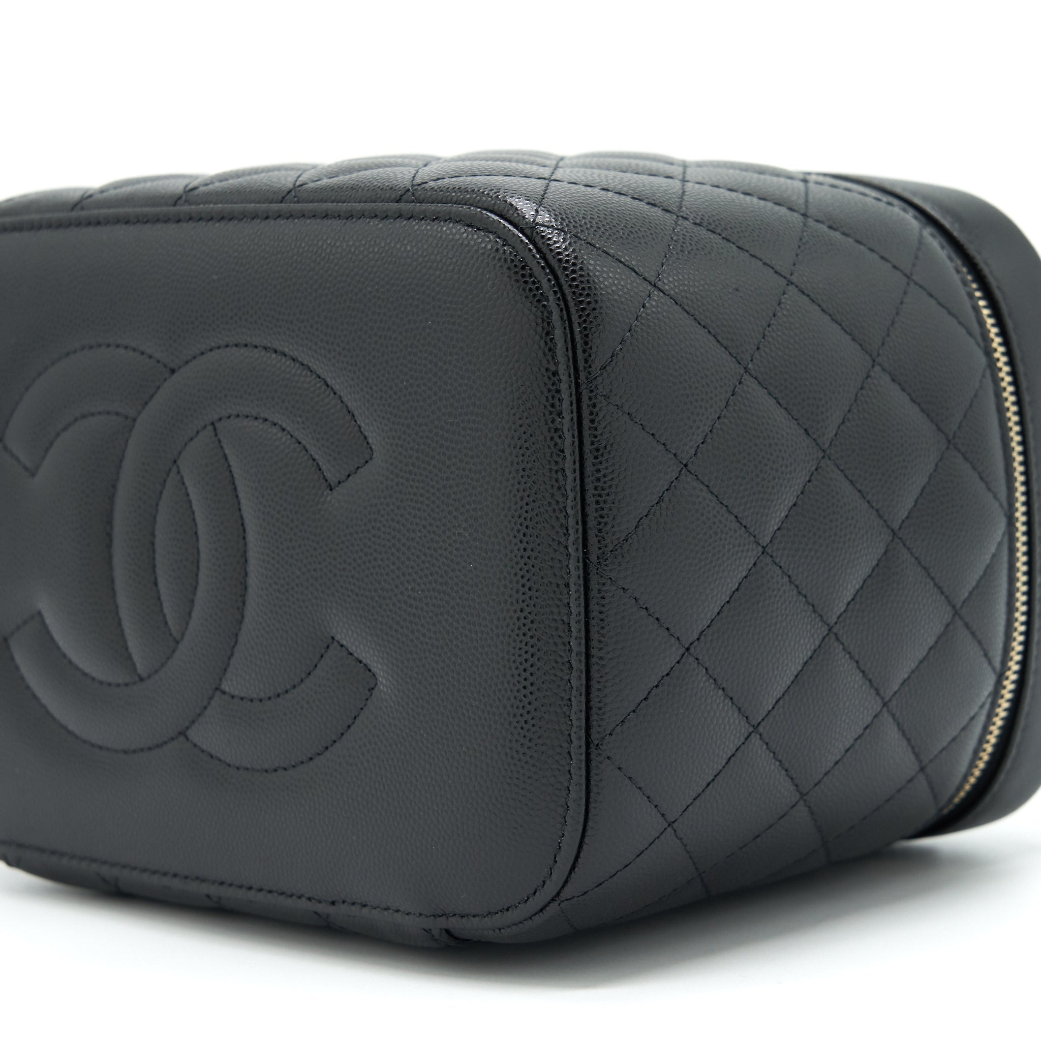 CHANEL TOP HANDLE VANITY CASE CAVIAR BLACK WITH LGHW