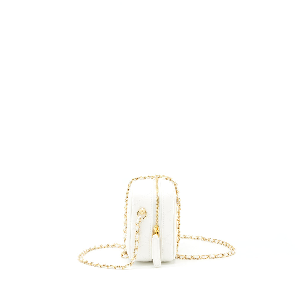 CHANEL 21K SMALL METAL PLATE VANITY WITH CHAIN LAMBSKIN WHITE GHW