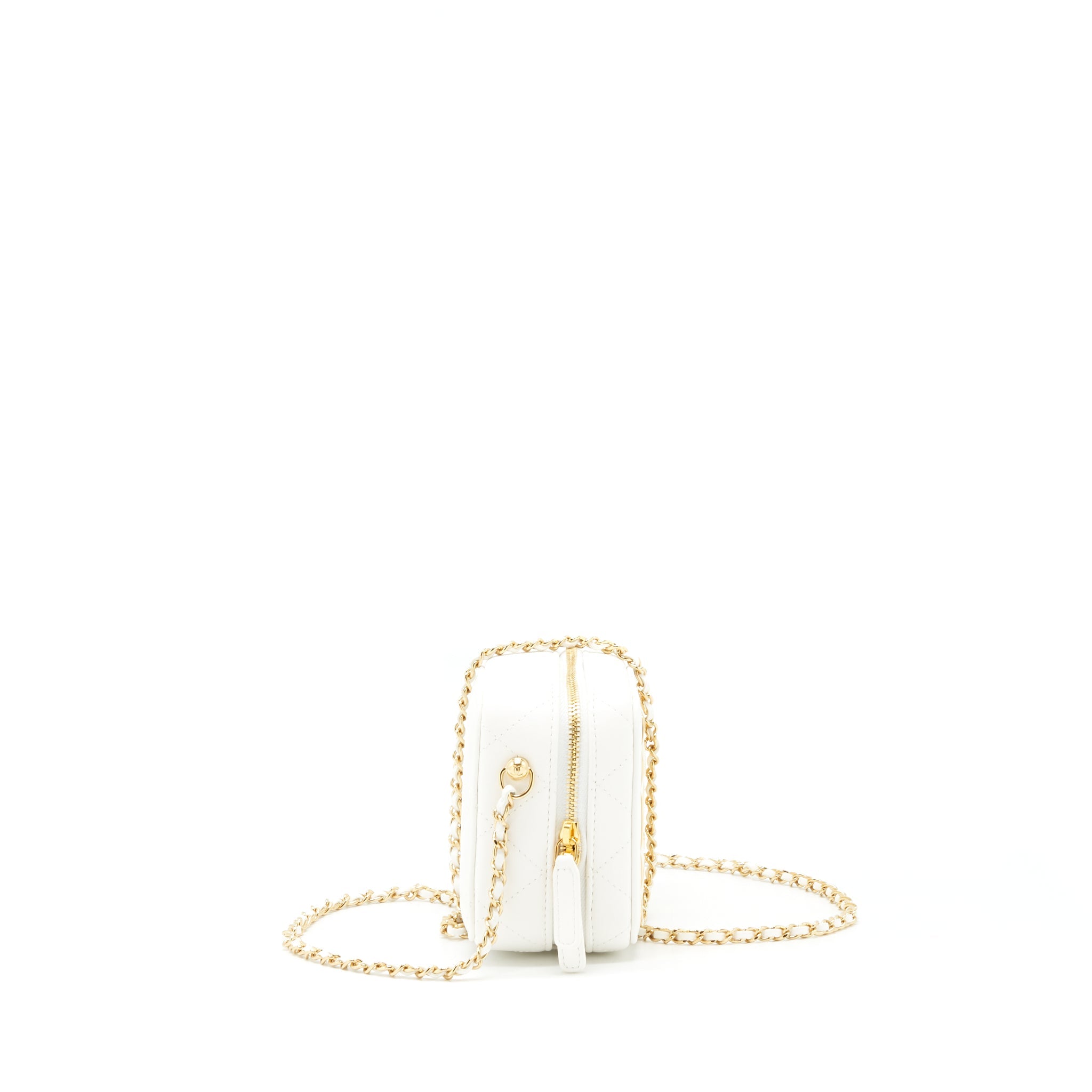 CHANEL 21K SMALL METAL PLATE VANITY WITH CHAIN LAMBSKIN WHITE GHW