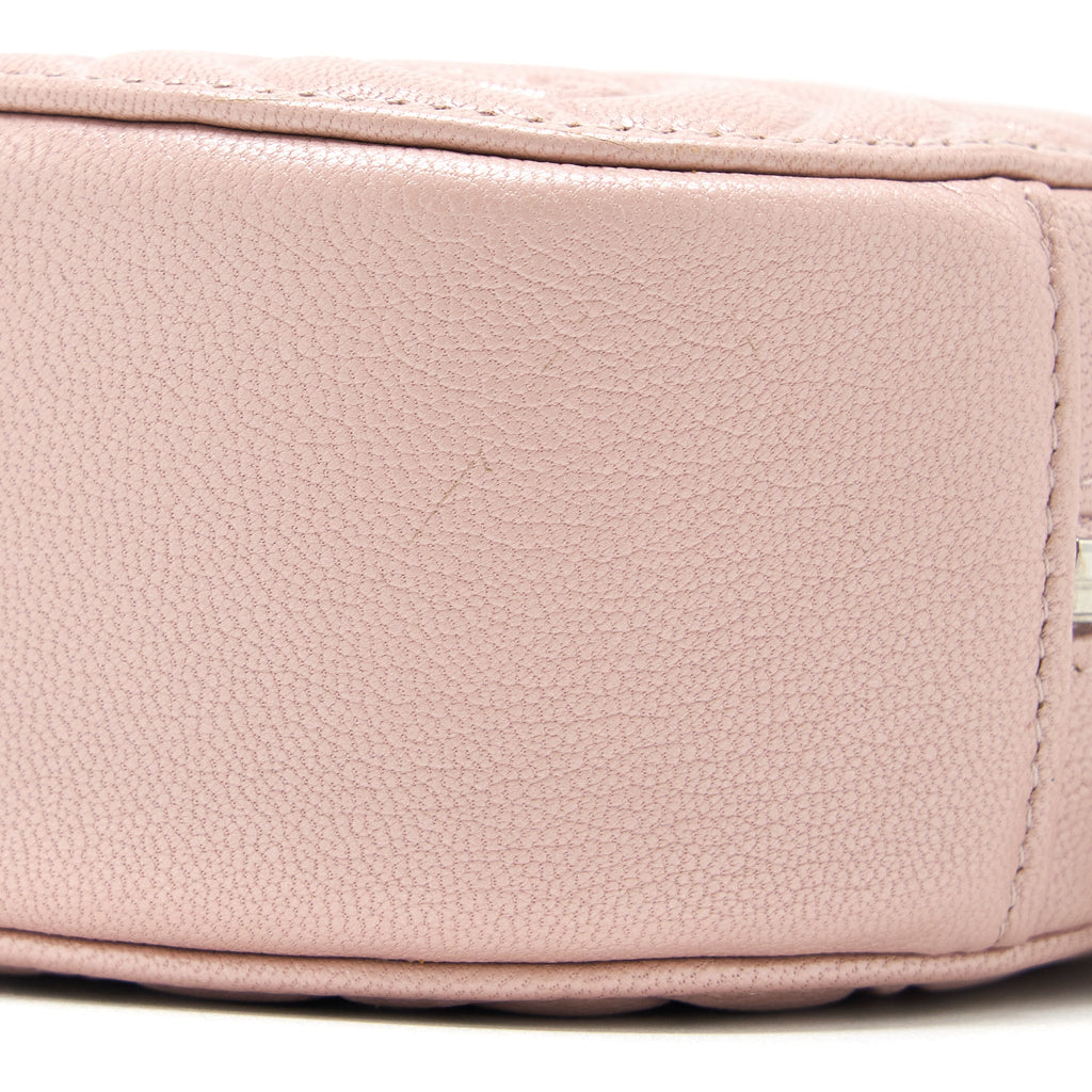 CHANEL ROUND CLUTCH WITH CHAIN CAMELLIA CALFSKIN NUDE PINK SHW