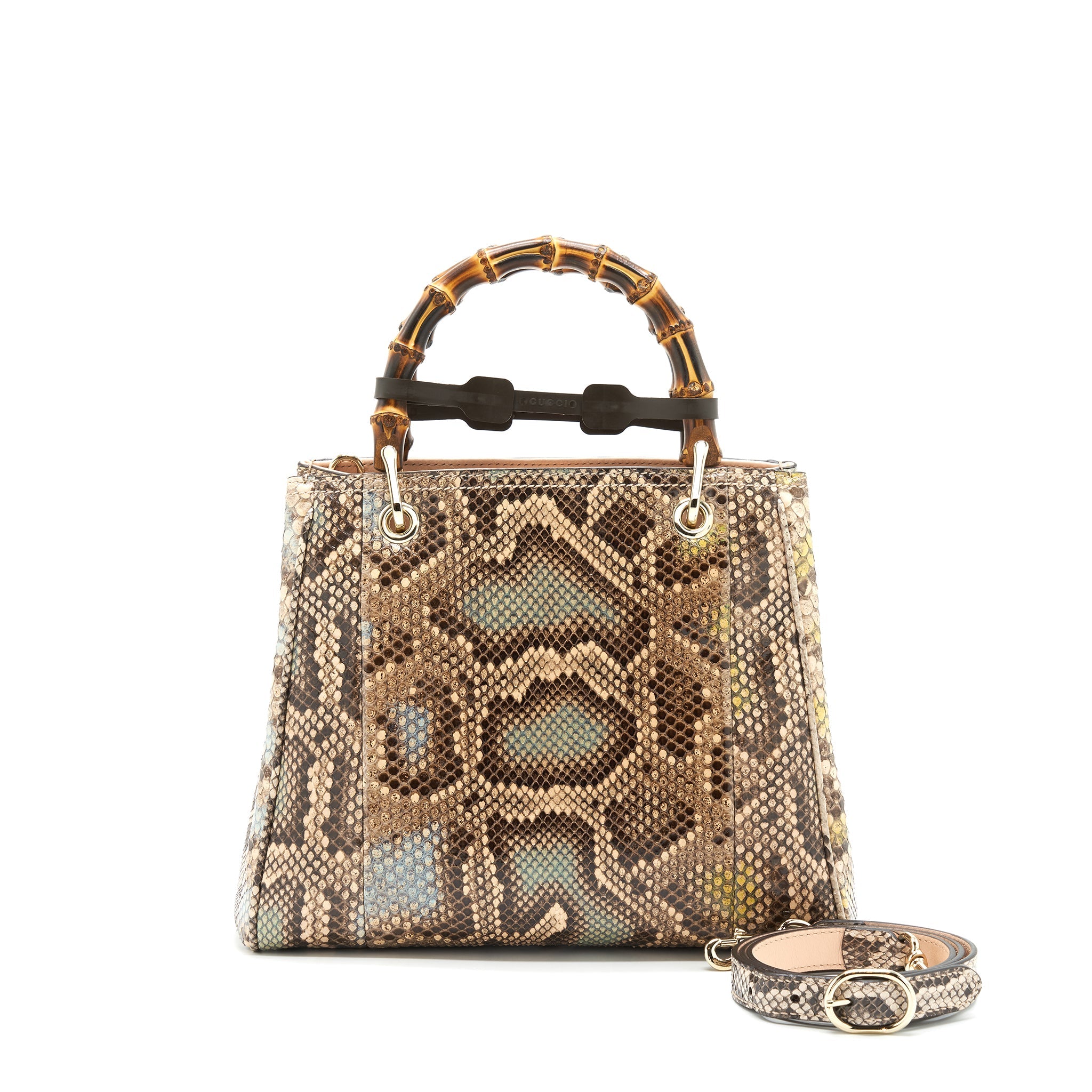GUCCI PYTHON LEATHER BAMBOO HANDLE DIANA TOTE BAG