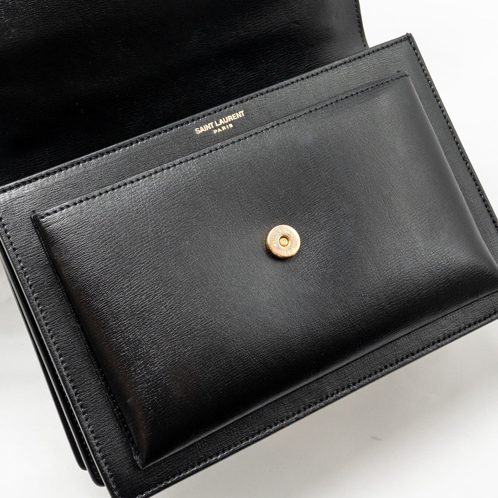 SAINT LAURENT/YSL MEDIUM SUNSET BAG SMOOTH LEATHER BLACK GHW