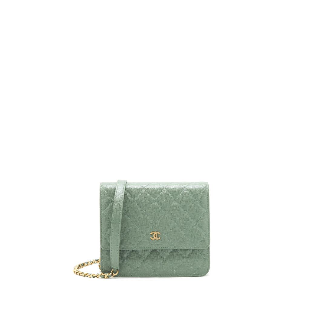 CHANEL WALLET ON CHAIN SQUARE CAVIAR GREEN GHW