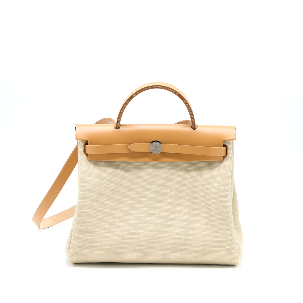 HERMES HERBAG ZIP 31 LEATHER/CANVAS BETON/NATUREL SABLE SHW