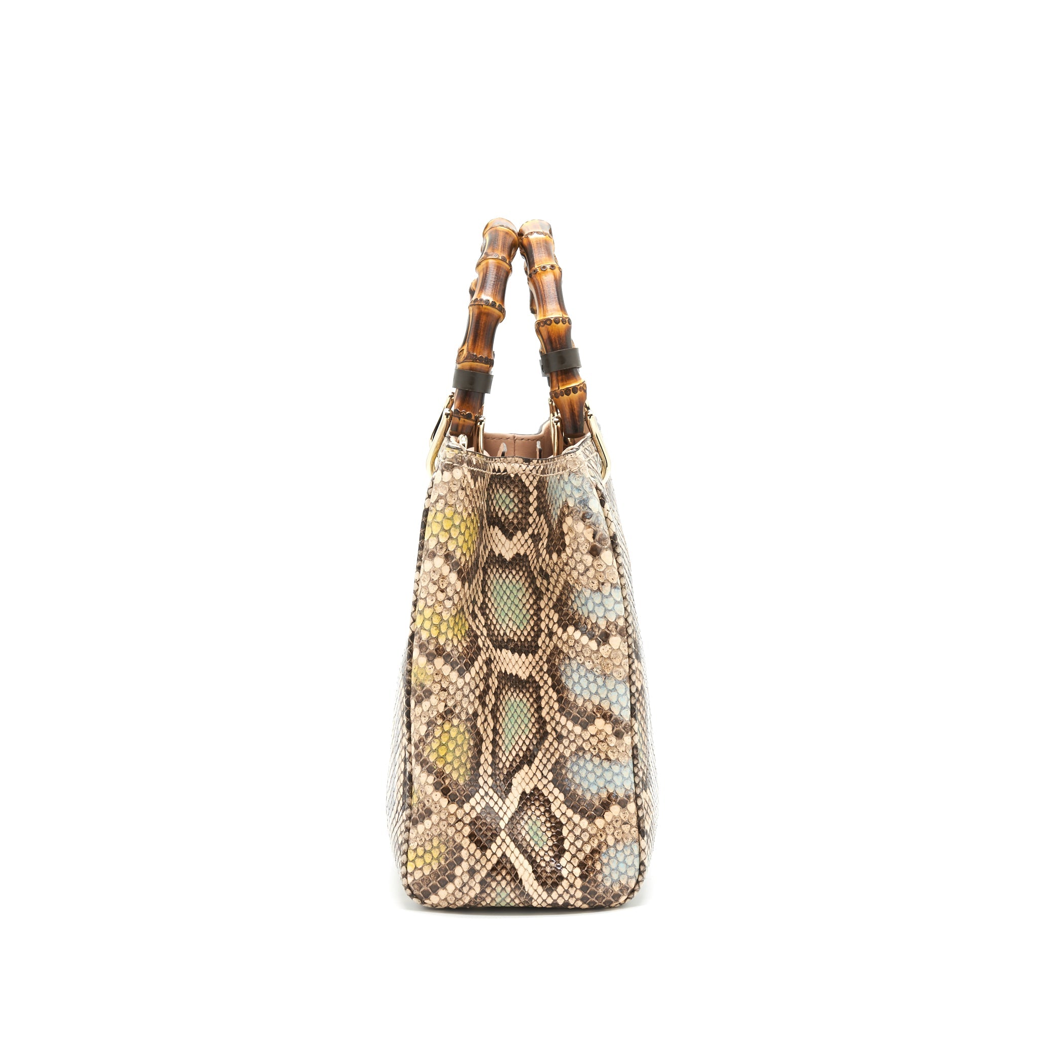 GUCCI PYTHON LEATHER BAMBOO HANDLE DIANA TOTE BAG
