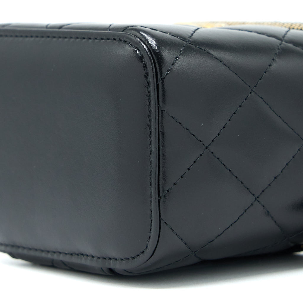 CHANEL 21A GOLD CRUSH MINI VANITY CASE CALFSKIN BLACK BRUSHED GHW