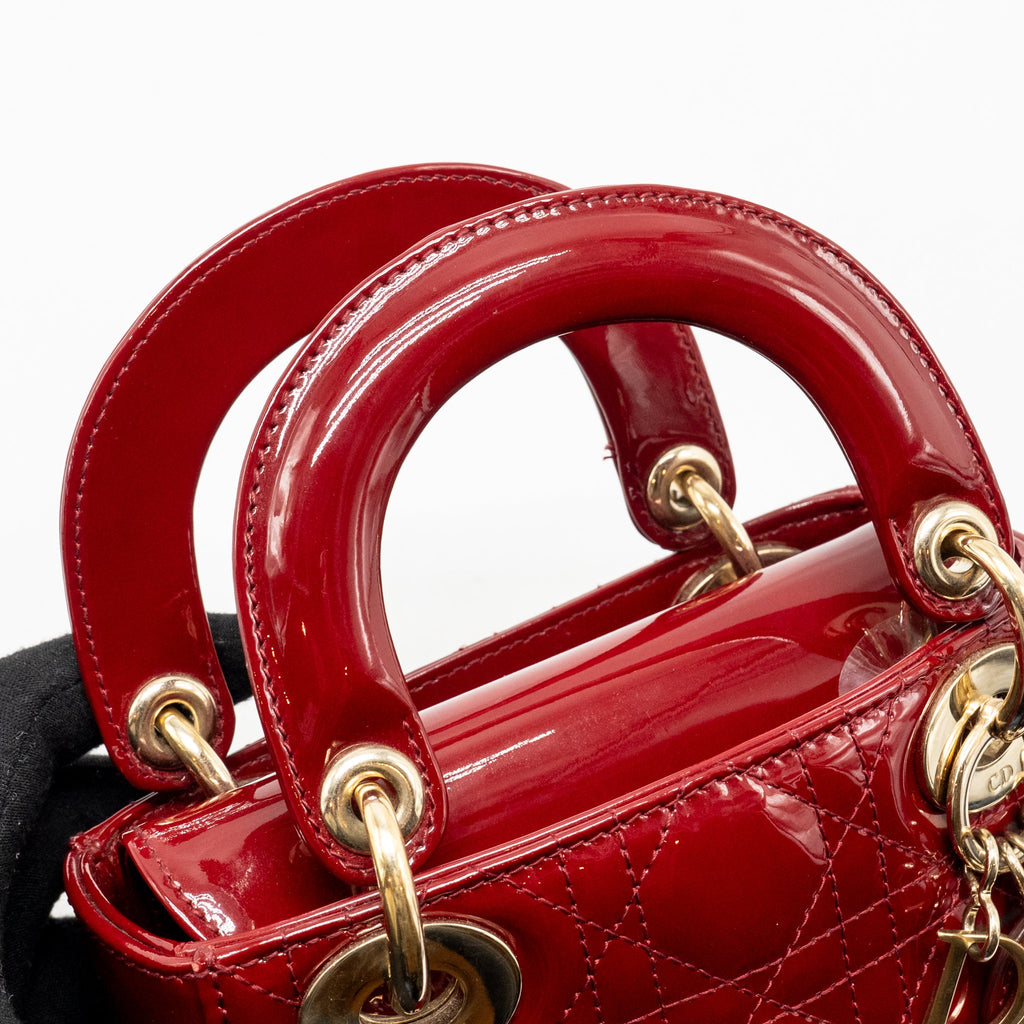 DIOR MINI LADY DIOR PATENT RED GHW