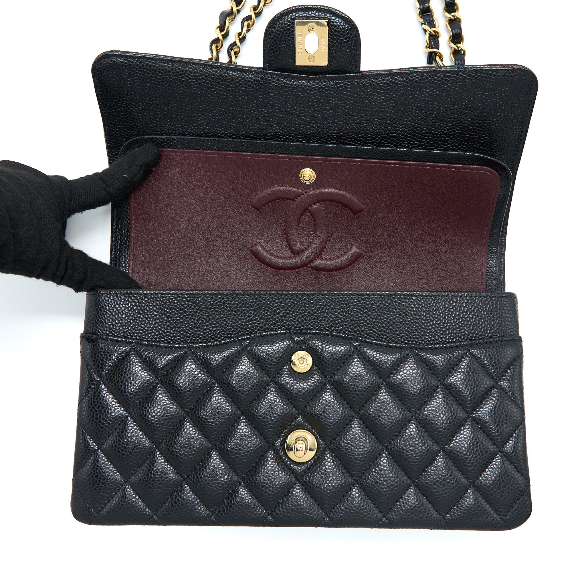 CHANEL MEDIUM CLASSIC DOUBLE FLAP BAG CAVIAR BLACK GHW (MICROCHIP)