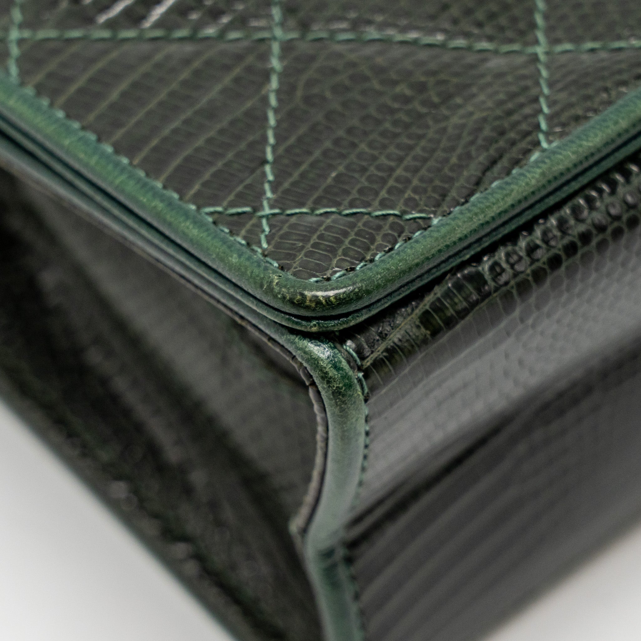 CHANEL VINTAGE ENVELOP FLAP BAG WITH CHAIN LIZARD DARK GREEN GHW