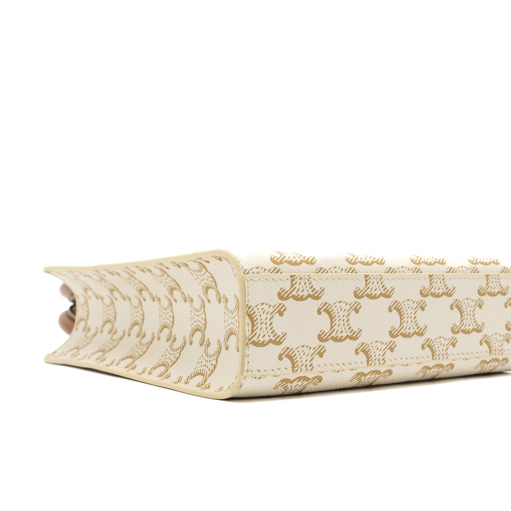 CELINE MINI VERTICAL CABAS IN TRIOMPHE CANVAS/CALFSKIN WHITE GHW