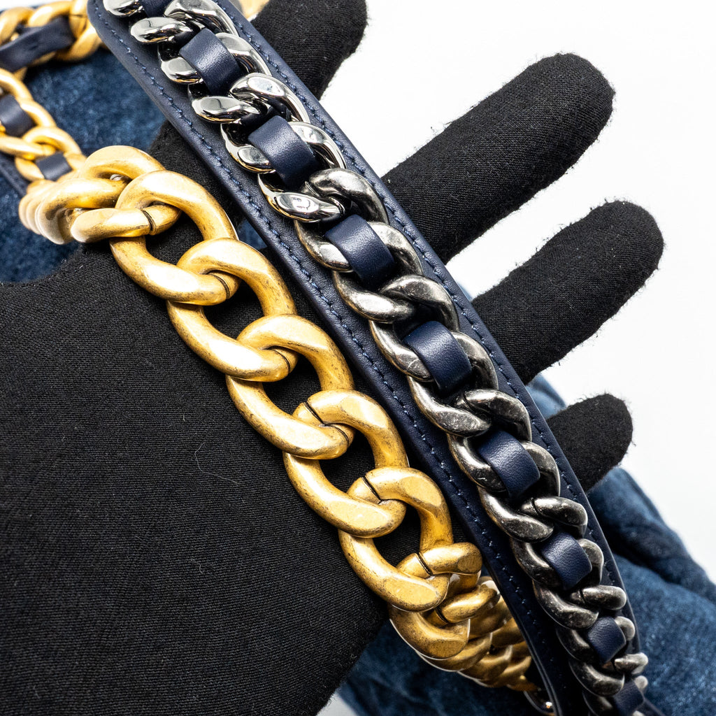 CHANEL LARGE 19 BAG DENIM DARK BLUE MULTICOLOR HARDWARE