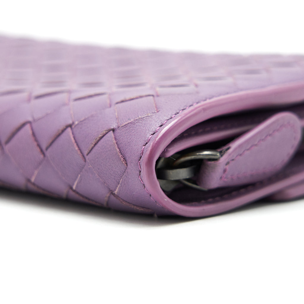 BOTTEGA VENETA LEATHER SMALL COMPACT AND LONG WALLET IN PURPLE SELL IN A SET