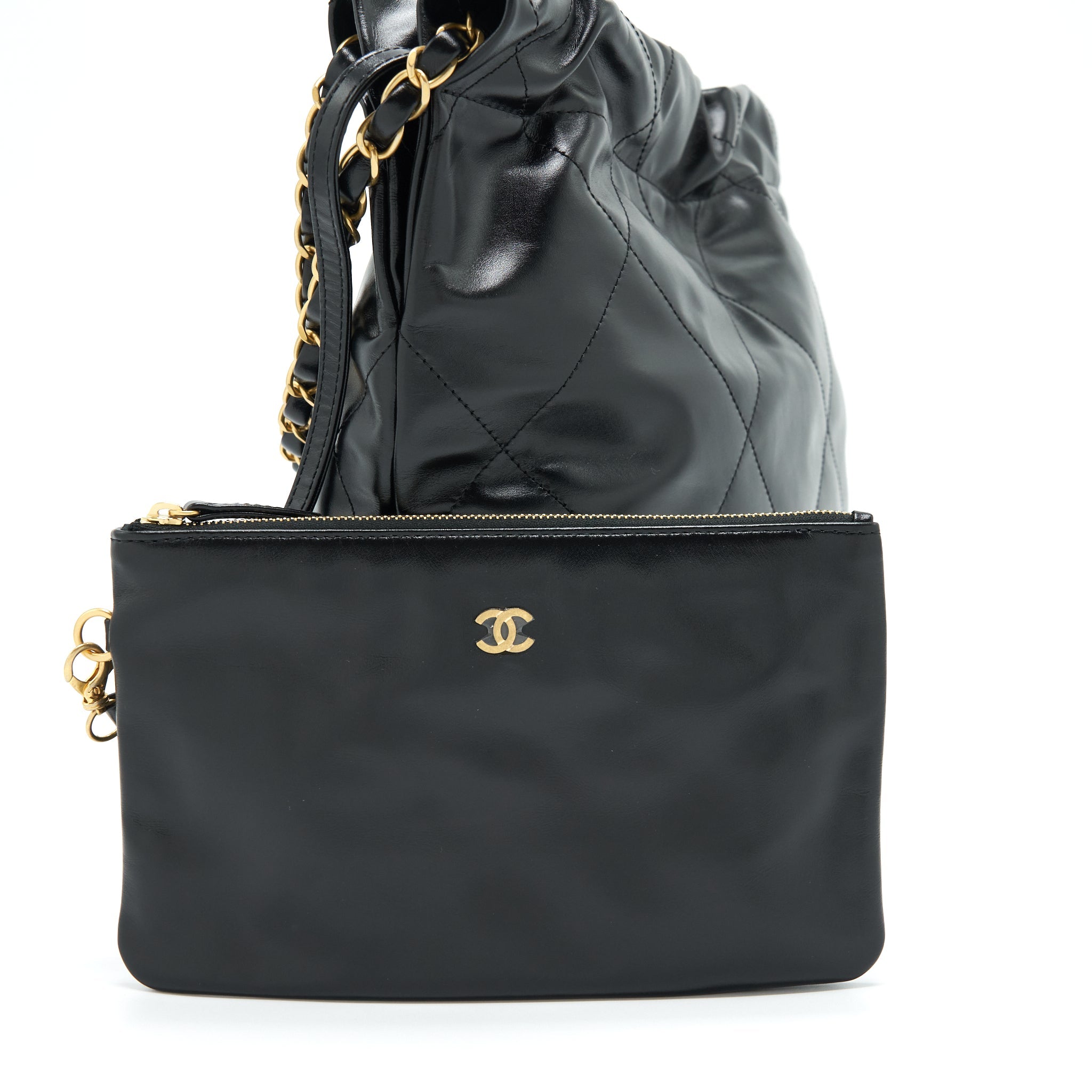 CHANEL SMALL 22 BAG BLACK WITH GHW (MICROCHIP)