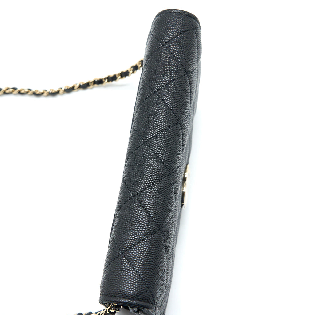 CHANEL GIANT CC LOGO WALLET ON CHAIN CAVIAR BLACK LGHW (MICROCHIP)