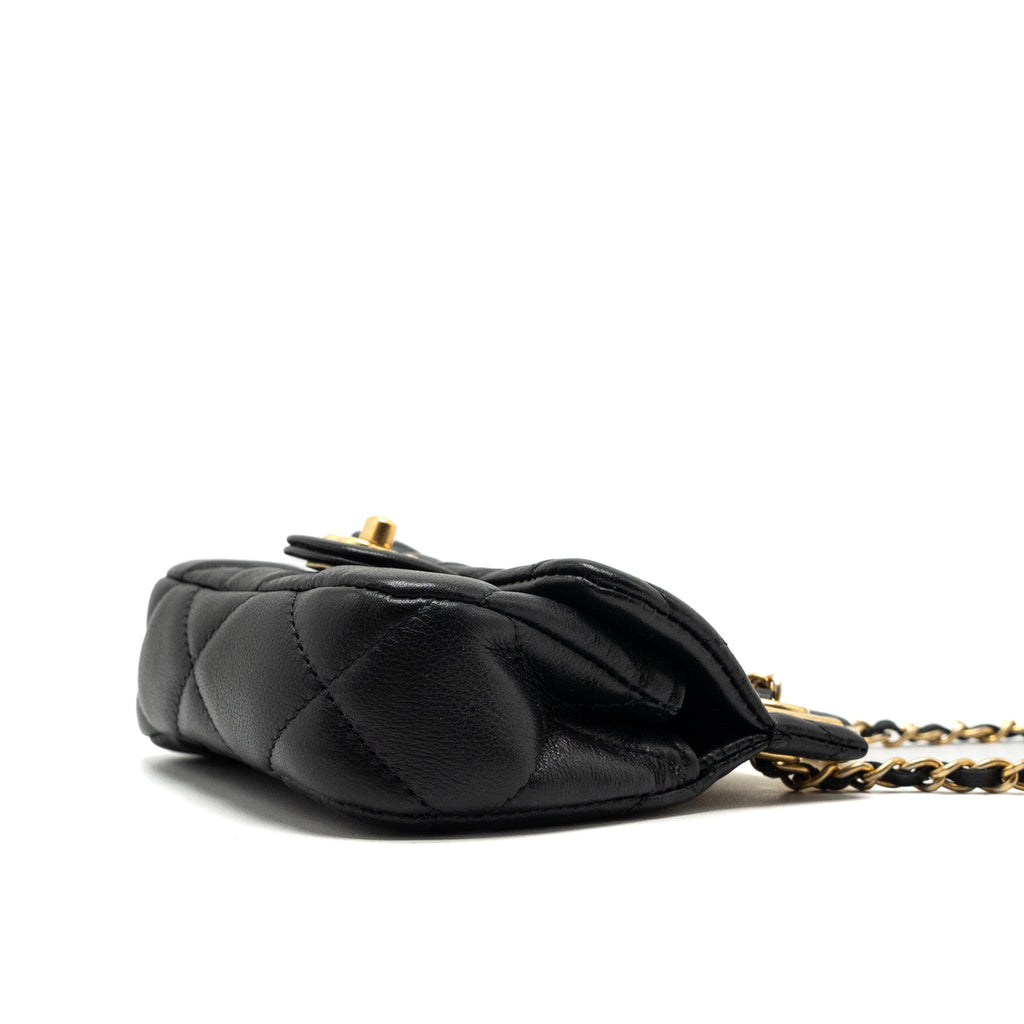 CHANEL 21K MINI FLAP BAG CALFSKIN BLACK BRUSHED GHW
