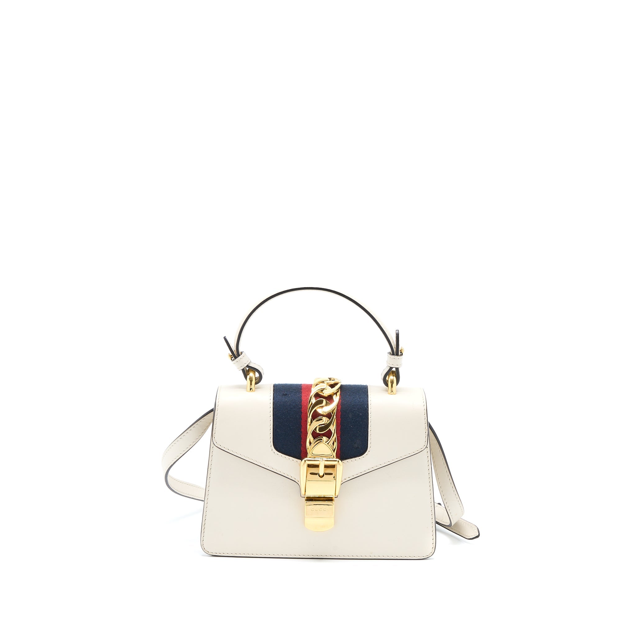 GUCCI MINI TOP HANDLE SYLVIE BAG CALFSKIN WHITE GHW