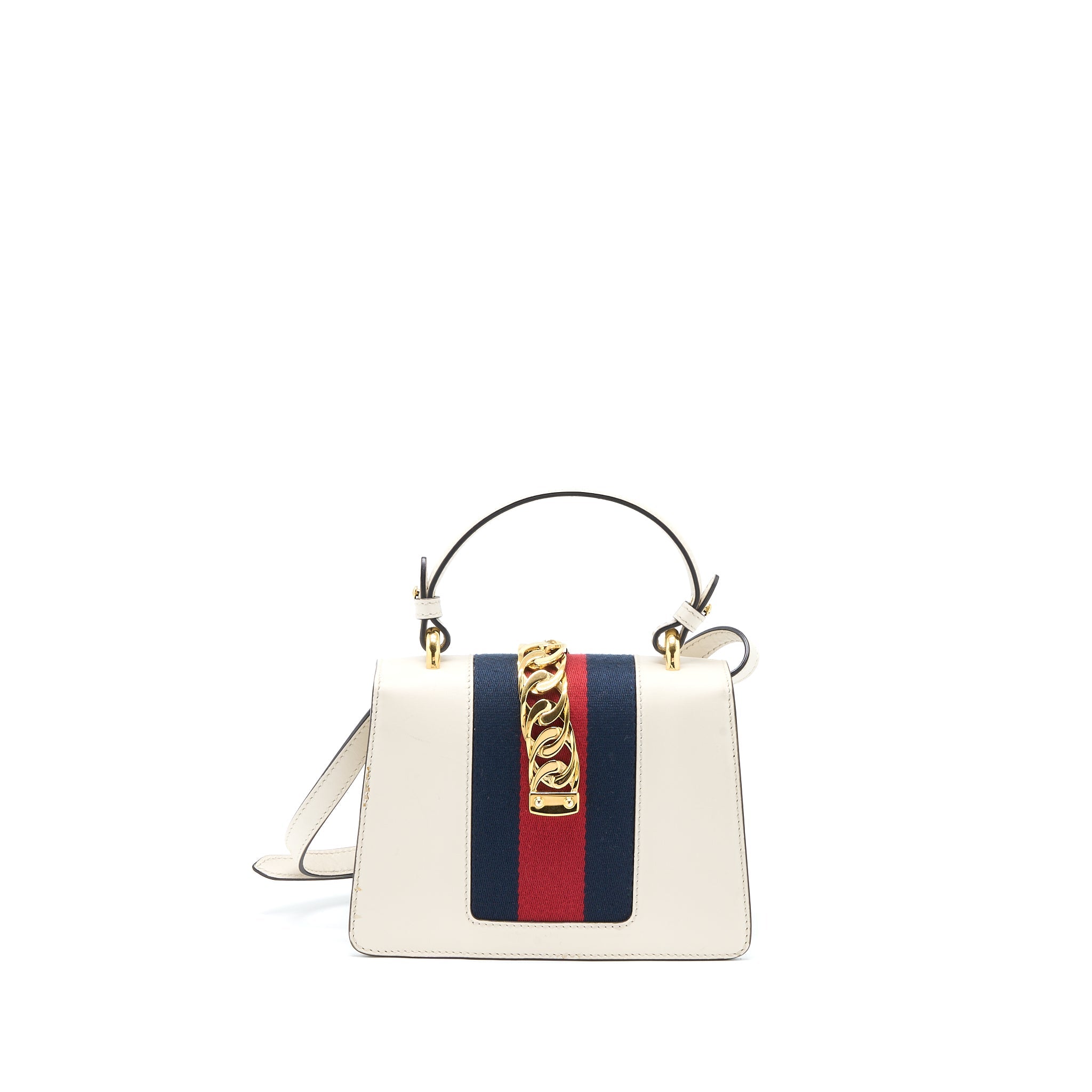 GUCCI MINI TOP HANDLE SYLVIE BAG CALFSKIN WHITE GHW