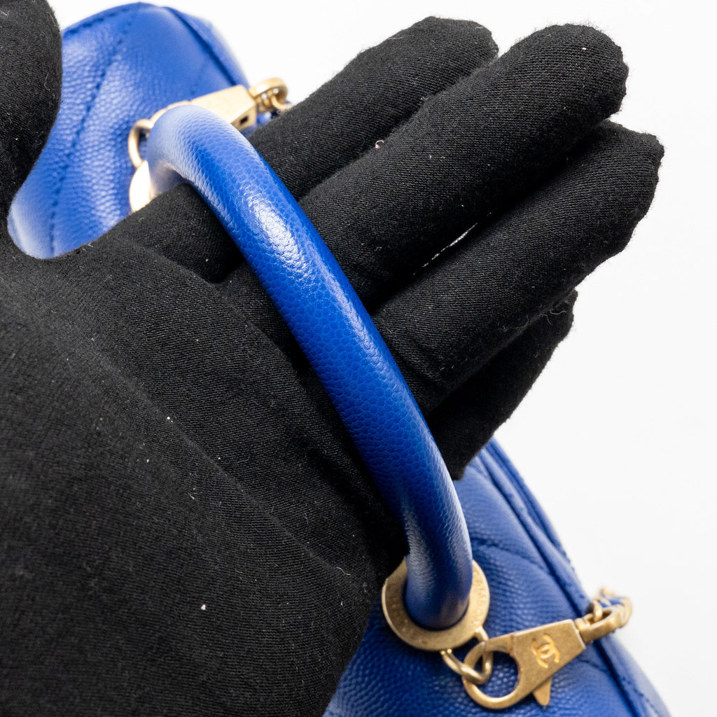 CHANEL SMALL COCO HANDLE CHEVRON CAVIAR BLUE GHW