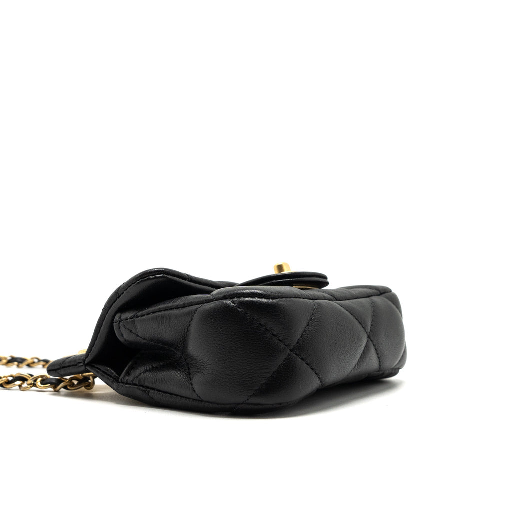 CHANEL 21K MINI FLAP BAG CALFSKIN BLACK BRUSHED GHW
