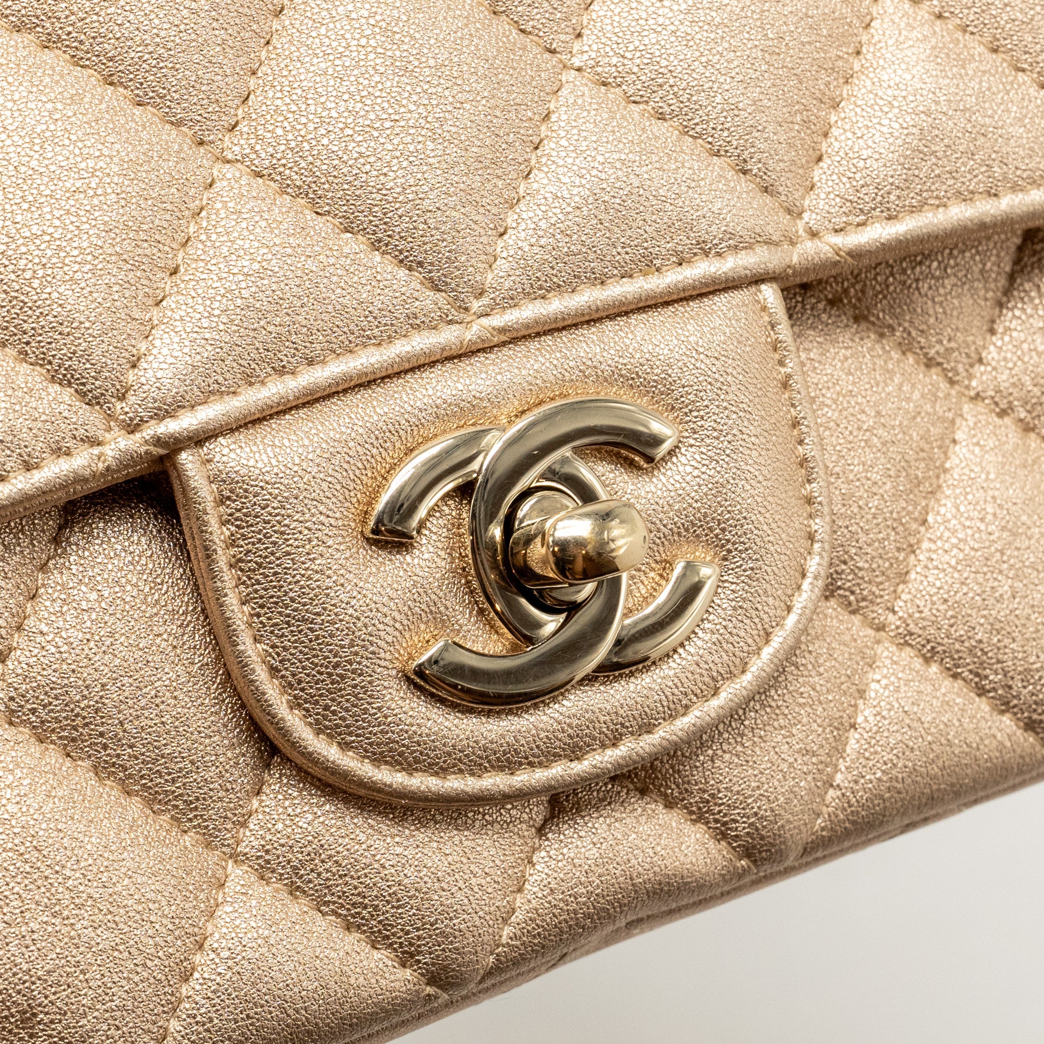 CHANEL MINI RECTANGULAR FLAP BAG LAMBSKIN METALLIC GOLD LGHW