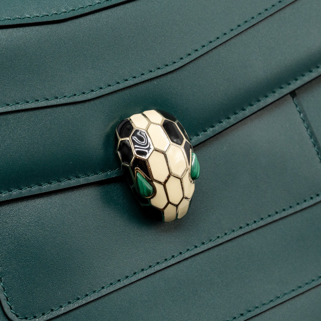 BVLGARI SERPENTI FOREVER FLAP BAG CALFSKIN GREEN LGHW