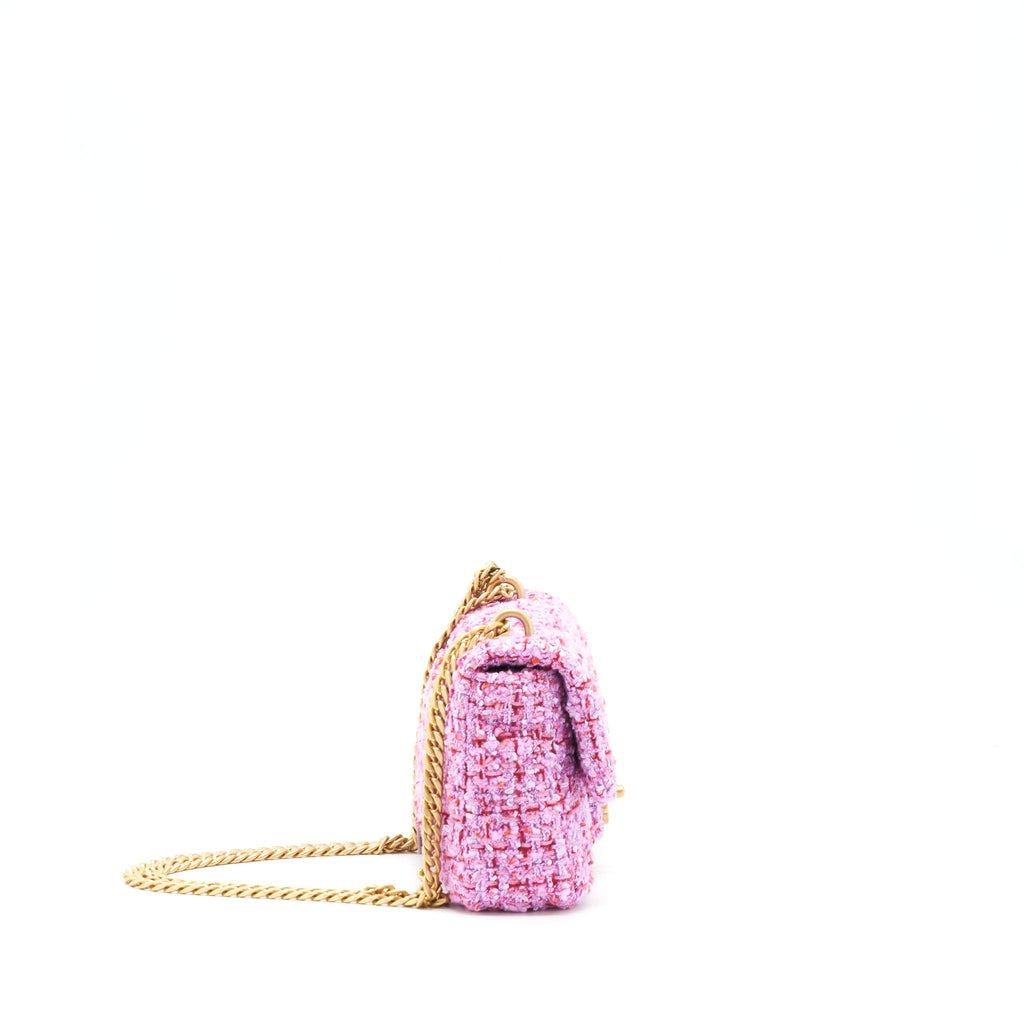 CHANEL 22P SQUARE FLAP BAG TWEED PINK WITH PINK HARDWARE