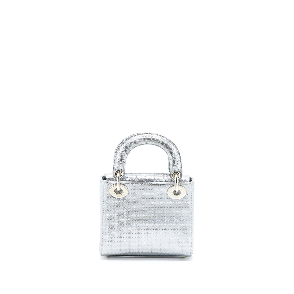 DIOR MINI LADY DIOR PATENT METALLIC SILVER SHW
