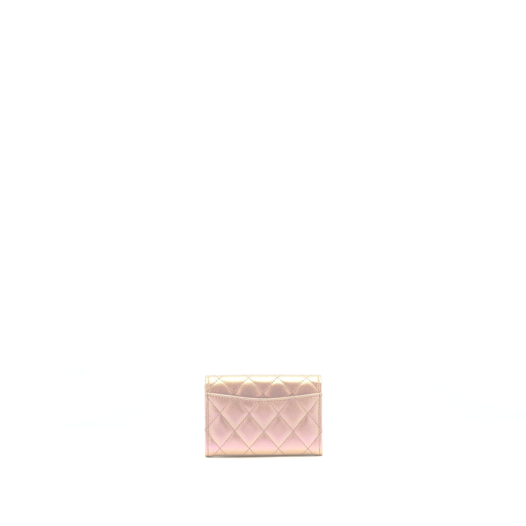 CHANEL 21K IRIDESCENT PINK FLAP CARD HOLDER