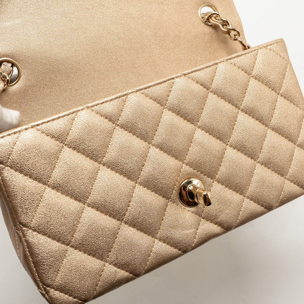 CHANEL MINI RECTANGULAR FLAP BAG LAMBSKIN METALLIC GOLD LGHW