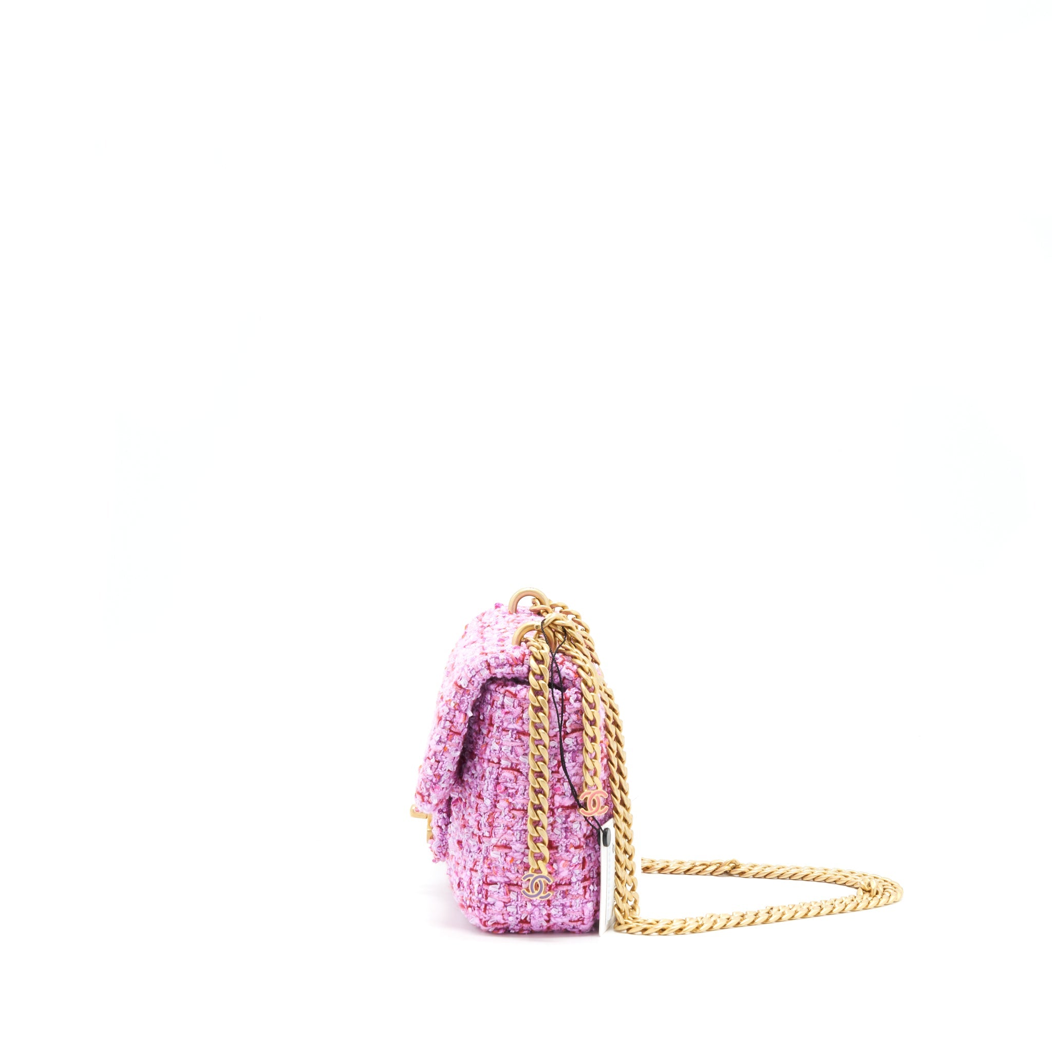 CHANEL 22P SQUARE FLAP BAG TWEED PINK WITH PINK HARDWARE