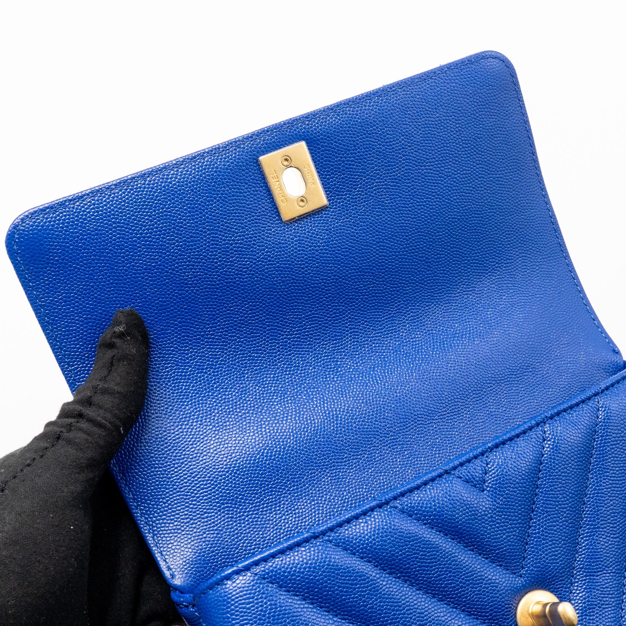 CHANEL SMALL COCO HANDLE CHEVRON CAVIAR BLUE GHW
