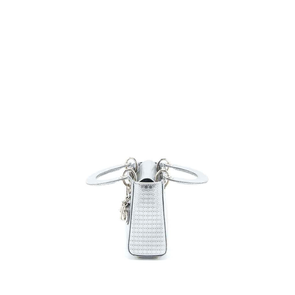 DIOR MINI LADY DIOR PATENT METALLIC SILVER SHW