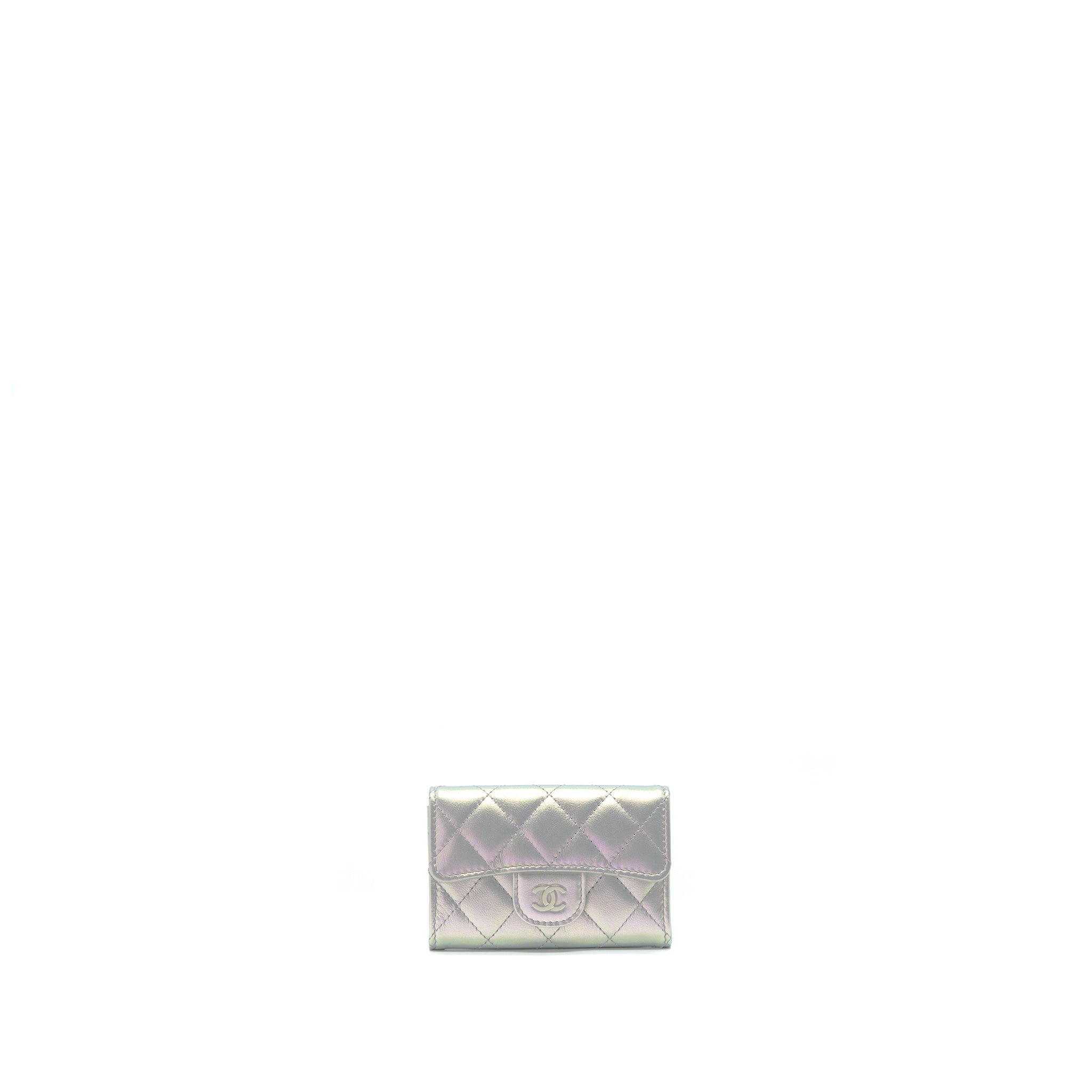 CHANEL 21K IRIDESCENT GREY FLAP CARD HOLDER