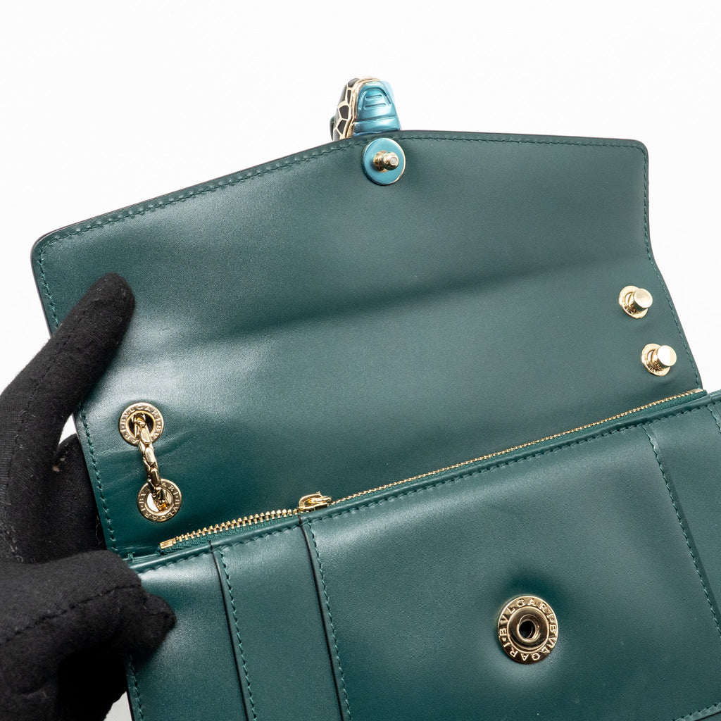 BVLGARI SERPENTI FOREVER FLAP BAG CALFSKIN GREEN LGHW