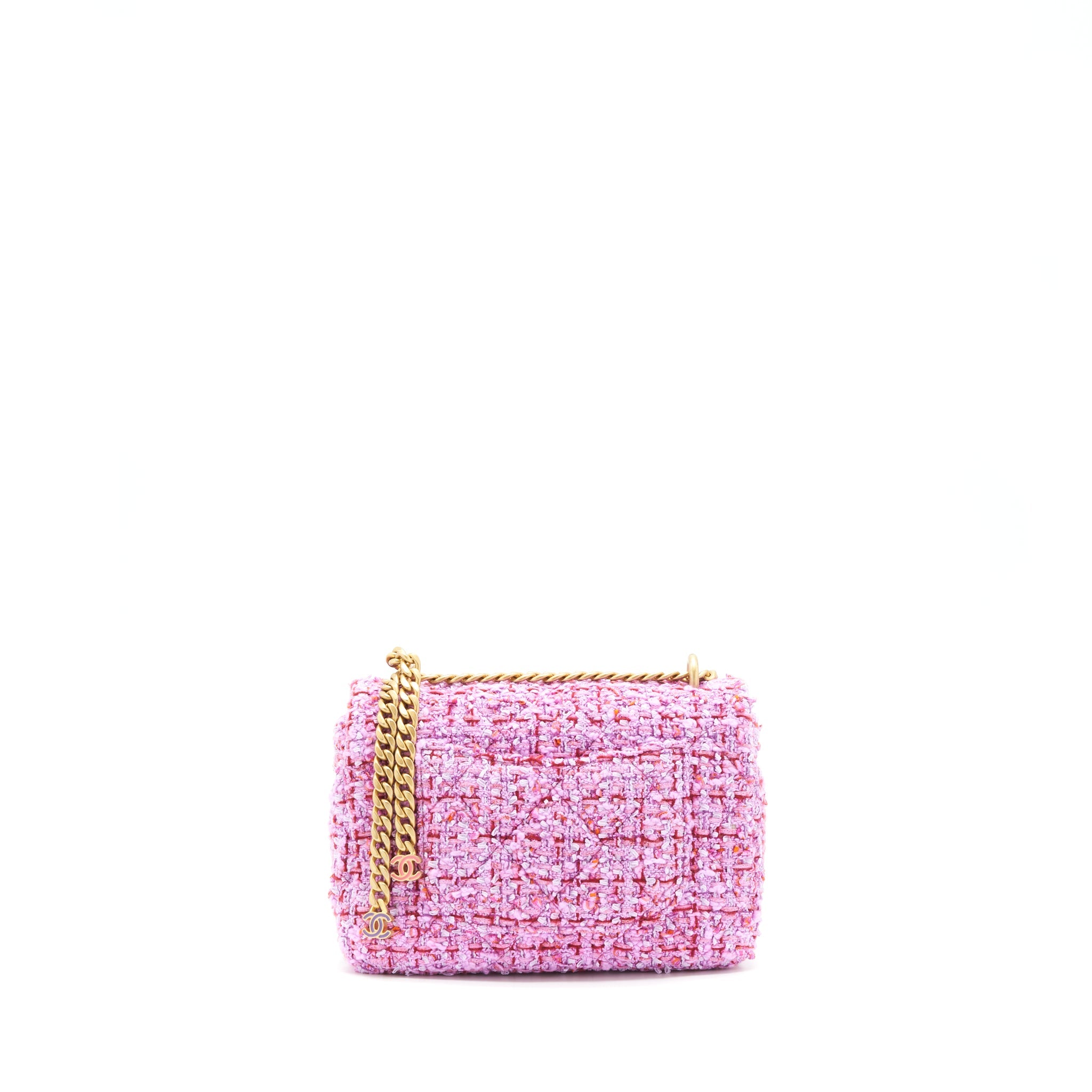 CHANEL 22P SQUARE FLAP BAG TWEED PINK WITH PINK HARDWARE