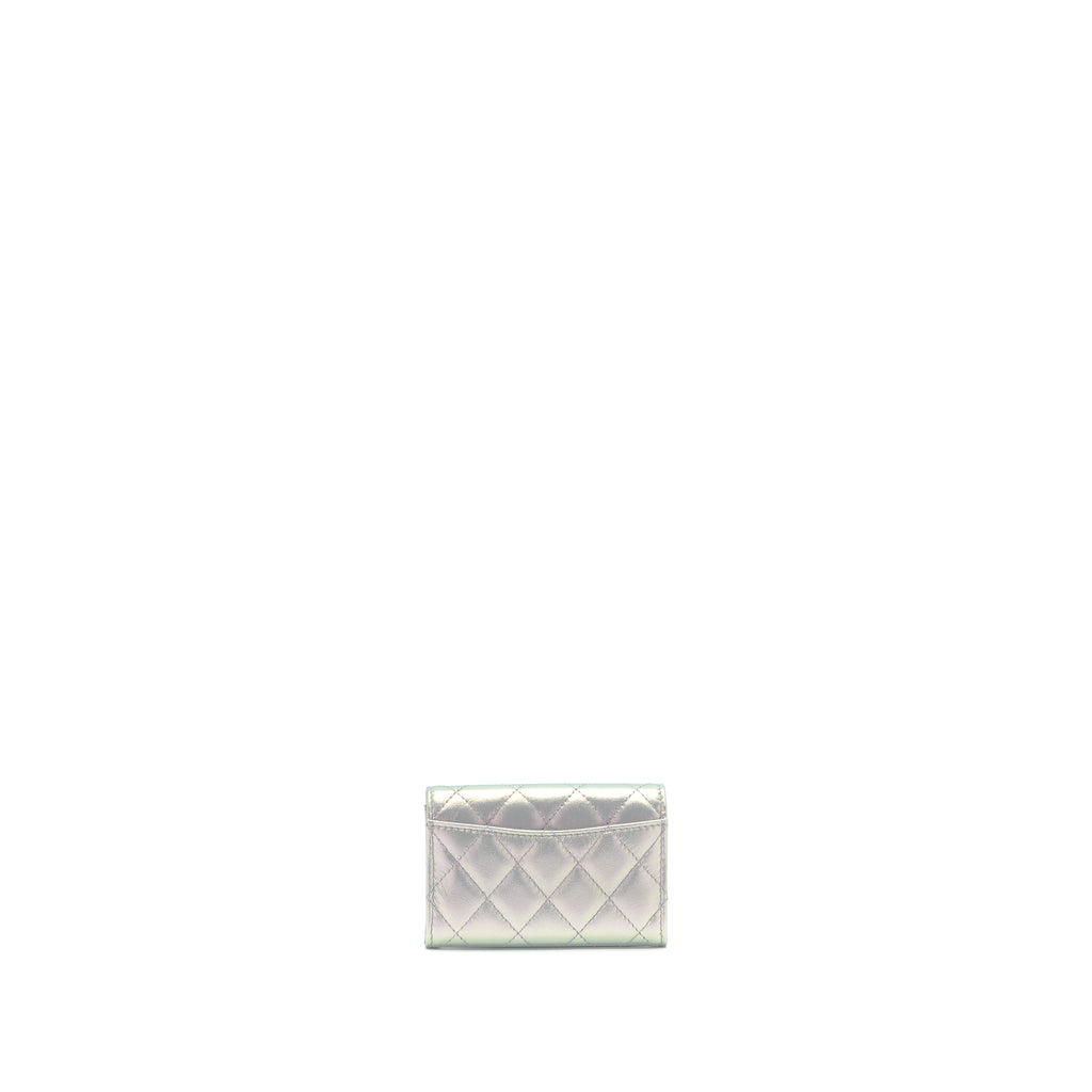 CHANEL 21K IRIDESCENT GREY FLAP CARD HOLDER