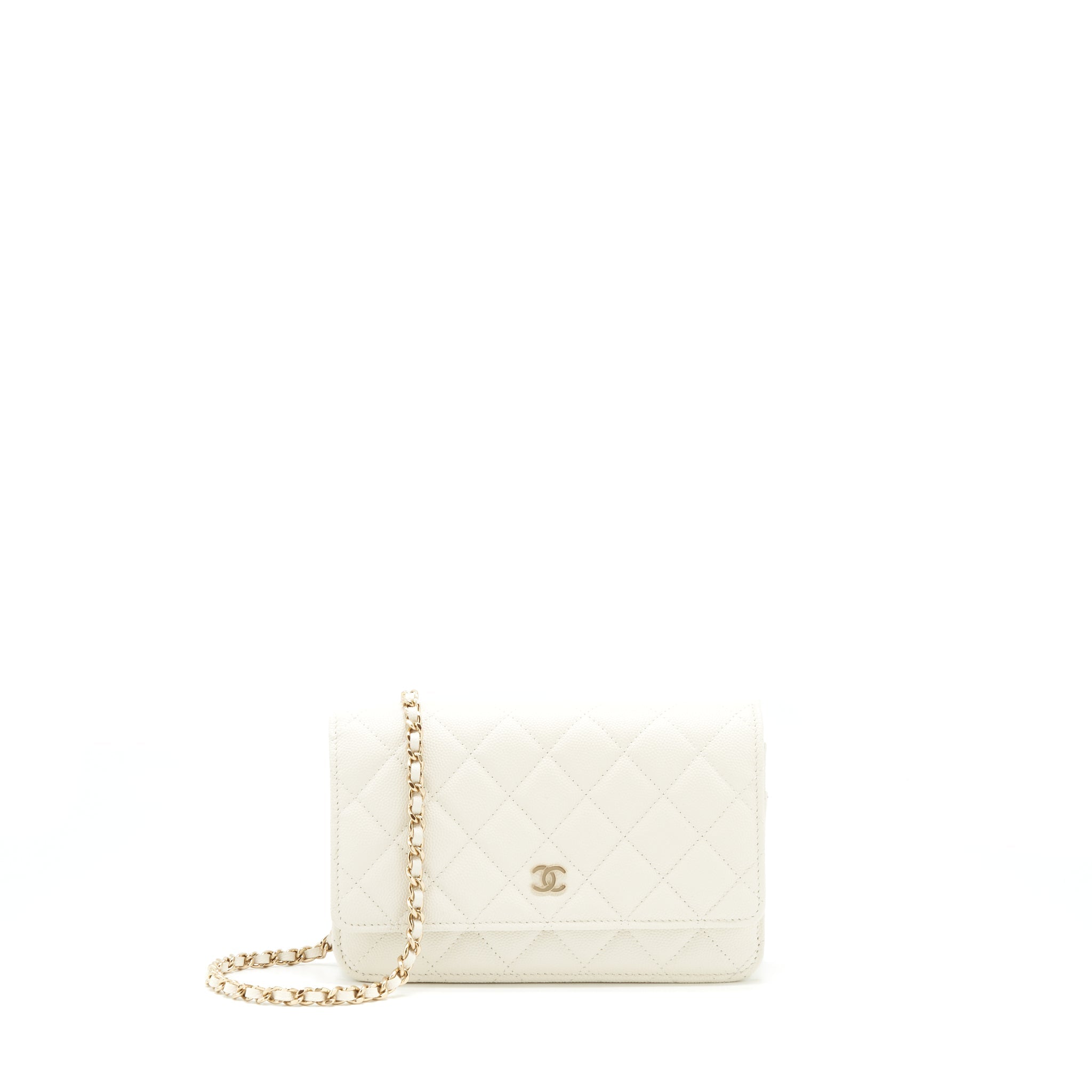 CHANEL CLASSIC WALLET ON CHAIN CAVIAR WHITE LGHW (MICROCHIP)