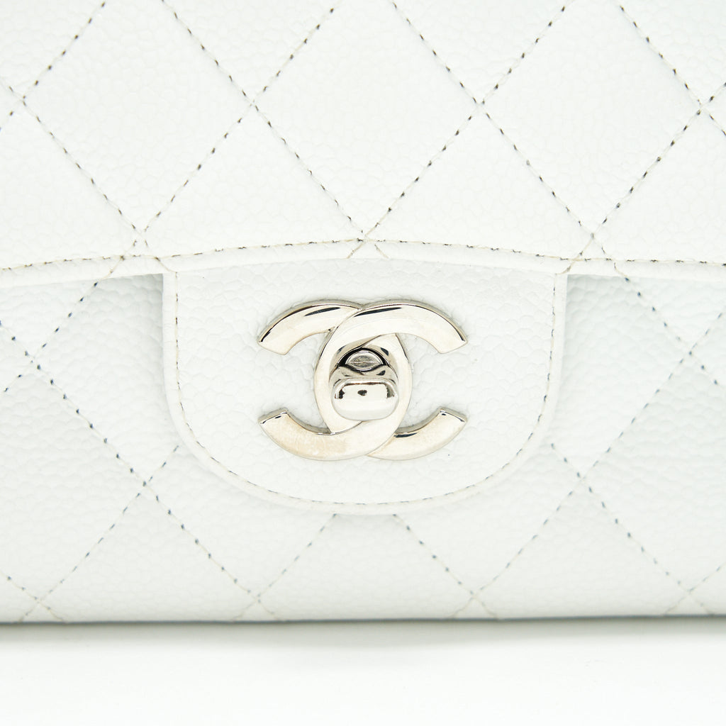 CHANEL MEDIUM CLASSIC DOUBLE FLAP BAG CAVIAR WHITE SHW