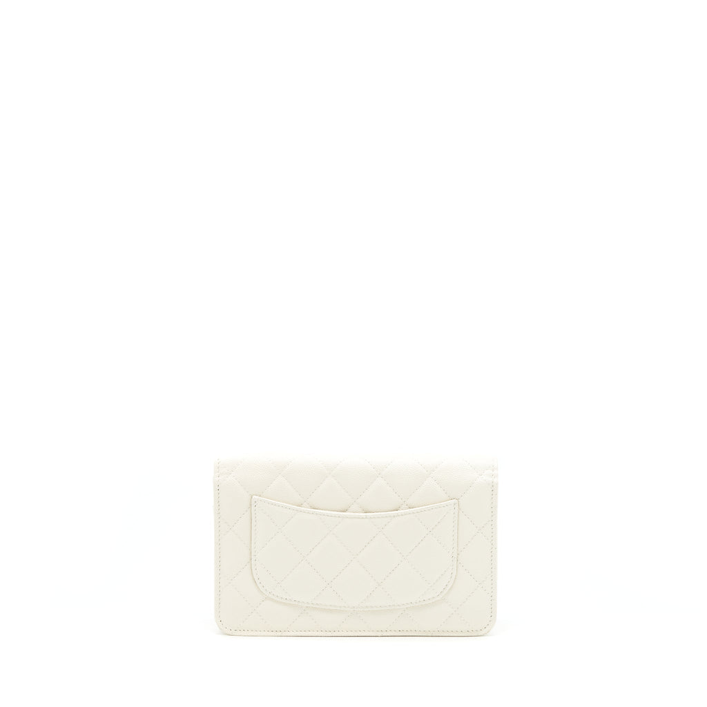 CHANEL CLASSIC WALLET ON CHAIN CAVIAR WHITE LGHW (MICROCHIP)