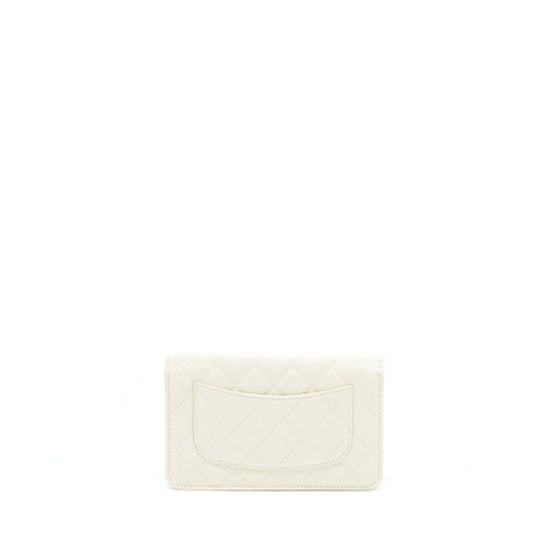 CHANEL CLASSIC WALLET ON CHAIN CAVIAR WHITE LGHW (MICROCHIP)