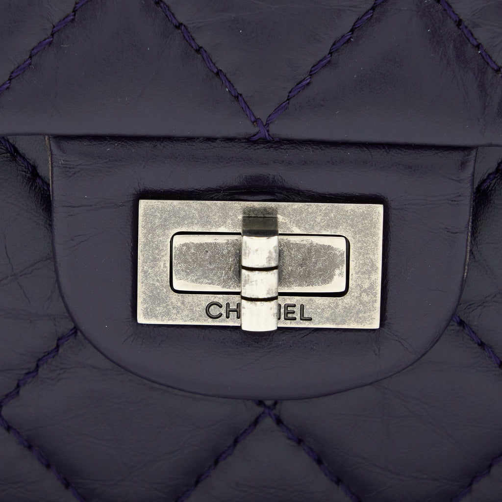 CHANEL LARGE 2.55 REISSUE FLAP BAG AGED CALFSKIN DARK PURPLE RUTHENIUM HARDWARE