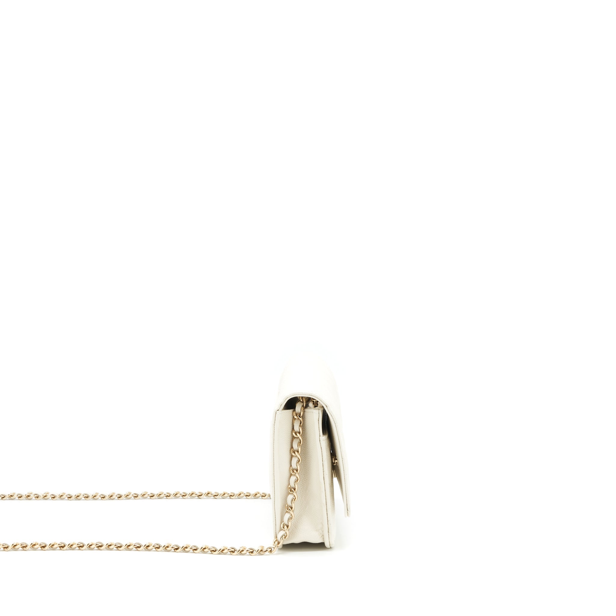CHANEL CLASSIC WALLET ON CHAIN CAVIAR WHITE LGHW (MICROCHIP)