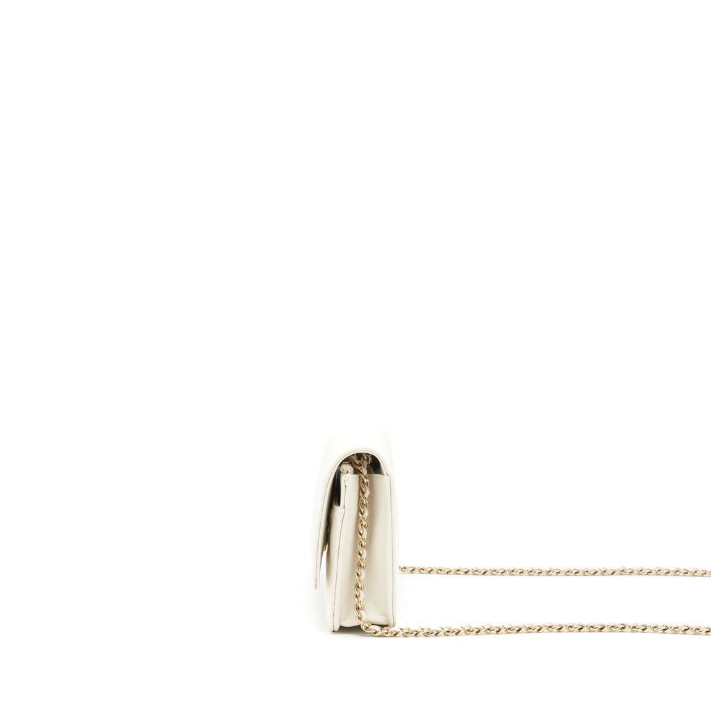 CHANEL CLASSIC WALLET ON CHAIN CAVIAR WHITE LGHW (MICROCHIP)