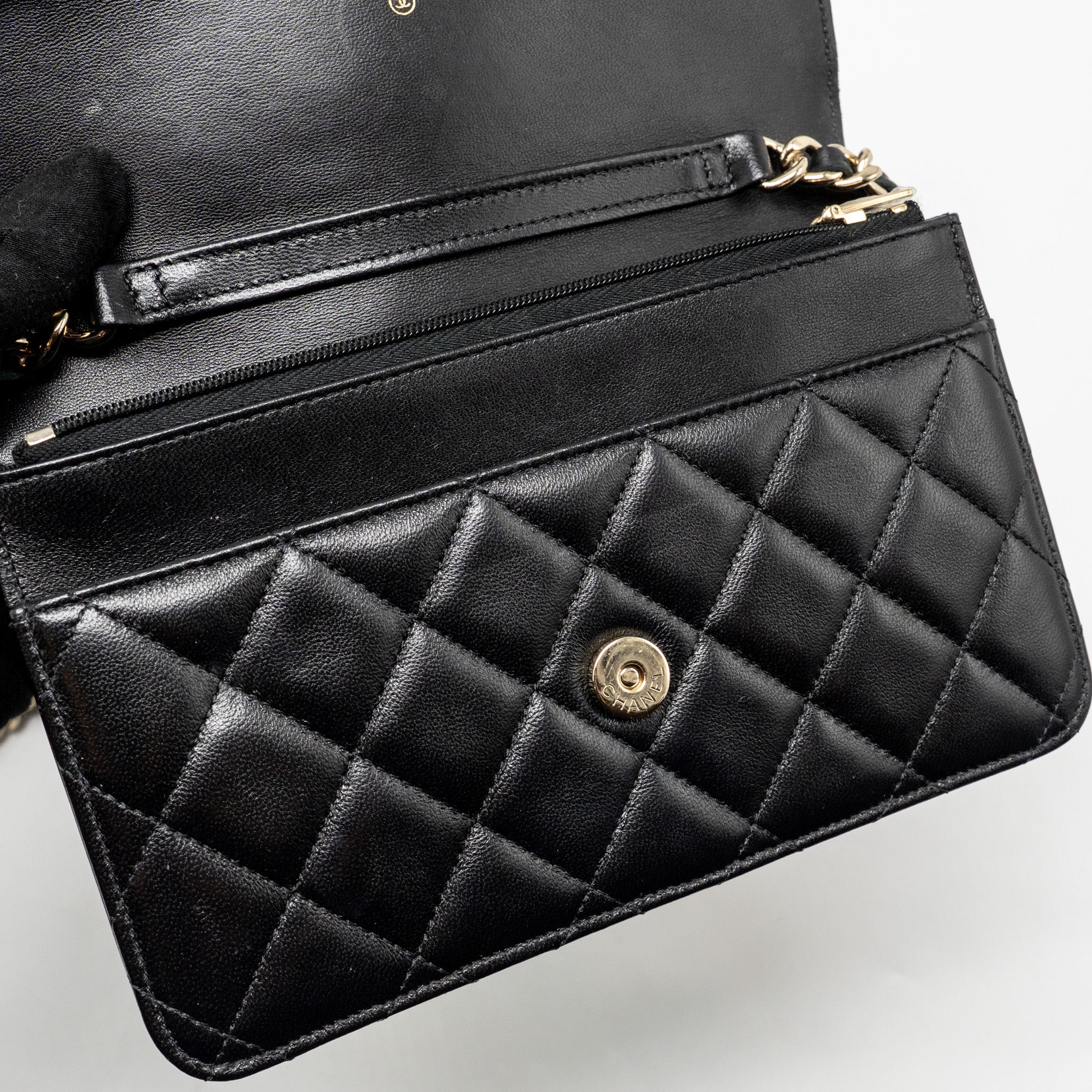 CHANEL COCO CHARM WALLET ON CHAIN LAMBSKIN BLACK LGHW